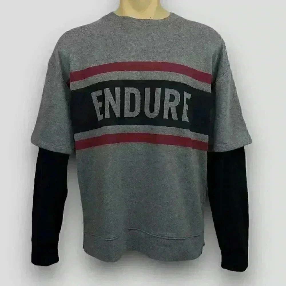 George Men’s Crewneck Sweatshirt M & L Gray Black Endure Graphic Layered Sleeve